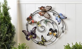 Butterfly Wall Plaque Circular Design 3D Sculpted Metal 27" Garden Home image 2