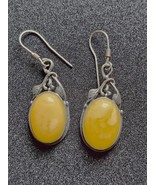 Vintage 925 Sterling Silver Art Nouveau Style Egg Yolk Amber Drop Earrin... - €65,07 EUR