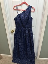 Carmen Marc Valvo Infusión  Navy Blue Sequins One Shoulder Gown  Size 12... - $158.39