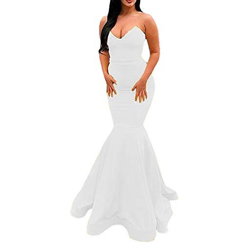 Long Mermaid Simple V Neck Strapless Formal Evening Gown Prom Dress White US 4