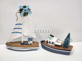 2pc Christmas Nautical Coastal Sail Boat Blue Tree Ornaments Set of 2 - £27.68 GBP