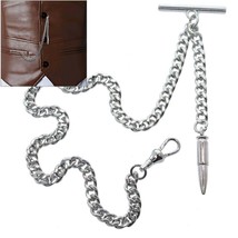 Albert Chain Silver Color Pocket Watch Chain Bullet Style Fob Swivel Cli... - £12.99 GBP
