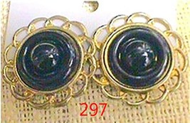 Earrings # 297 Clip On Black Disk 1 1/2 inches in diameter - £2.39 GBP