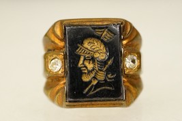 Estate Jewelry Intaglio Cameo Greco Roman Chunky Brass Signet Ring Size 8 - £35.52 GBP