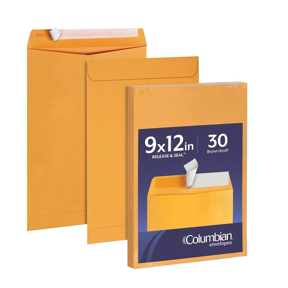 Columbian 9 x 12 Catalog Envelopes with Self Seal Closure, 28 lb Brown 30 Pack - $13.86