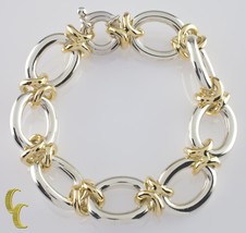 14k Yellow Gold &amp; Sterling Silver Heavy Link Bracelet 76.6 grams 7.5&quot; Long - £1,324.37 GBP