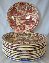 Vernon Kilns Souvenir Plates Maroon, Blue, Multi, 12 Different City &amp; States - £88.64 GBP