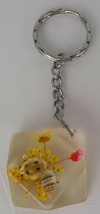 3D BOTANICAL KEYCHAIN YELLOW AND PINK FLOWERS SEA SHELLS CLEAR 3D SQUARE... - $17.99