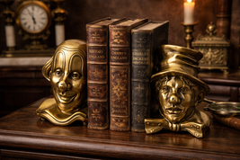 Vintage Solid Brass Clown Bust Bookends | Heavy Art Deco Sad Clown Pair - $146.02