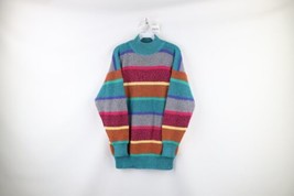 Vtg 90s Streetwear Mens Large Rainbow Striped Color Block Knit Mock Neck Sweater - £46.68 GBP