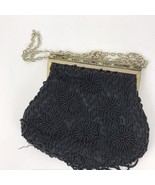 Vtg Beaded Black Evening Bag Hand made in Hong Kong deco clasp pouch wit... - £11.63 GBP