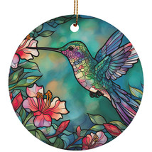 Cute Humming Bird Vintage Ornament Colorful Stained Glass Art Wreath Xmas Gift - £11.85 GBP