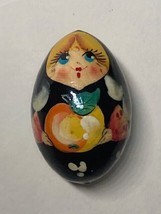 Vintage Russian Folk Art Hand Painted Wooden Egg Female Figure 2&quot; - £6.64 GBP