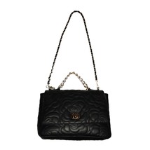 NWT Black Quilted Bag With  Embossed Carnelian Flower  - £166.99 GBP