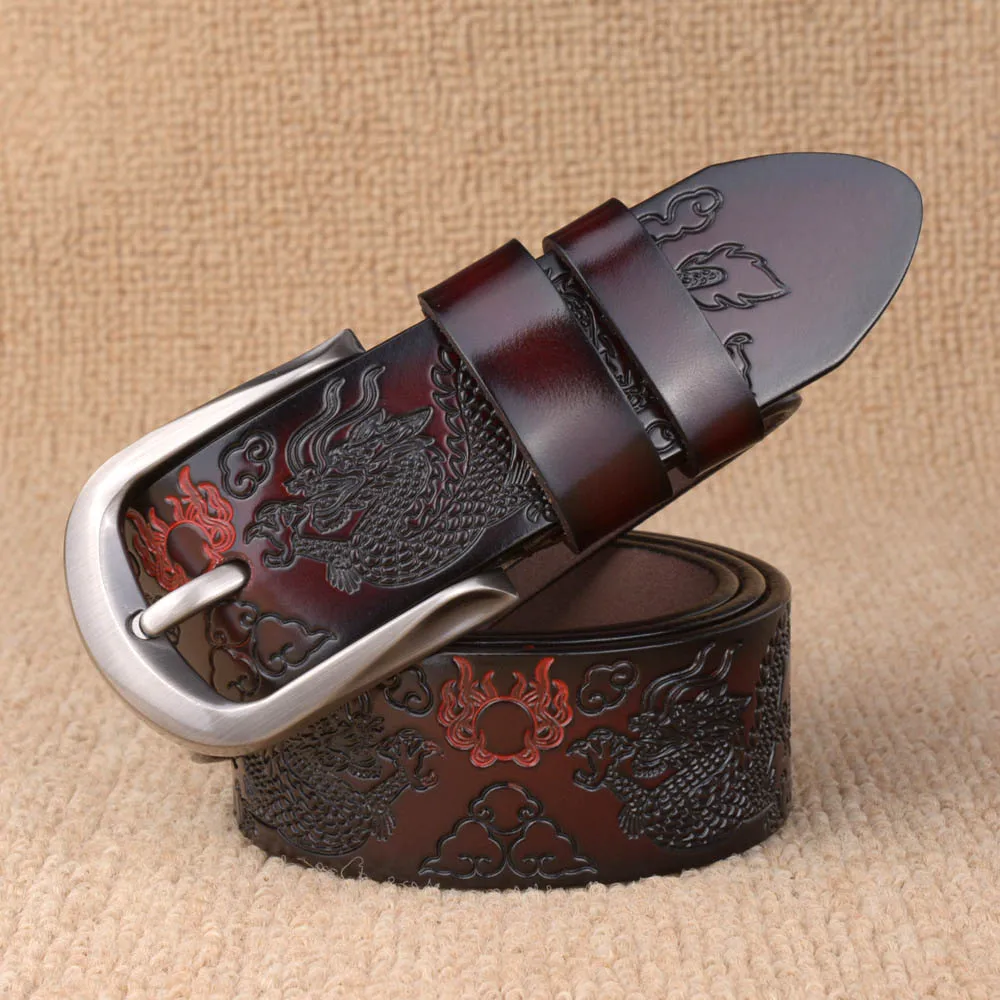Cinto Vintage Style Dragon Belt,Mens  Real Leather Belts For Men,Hot lei-120CM - £33.18 GBP