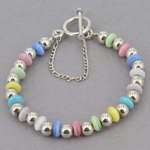 Vintage Silpada Sterling Pastel Cat&#39;s Eye Glass Beaded Toggle Bracelet B0927 - £31.59 GBP