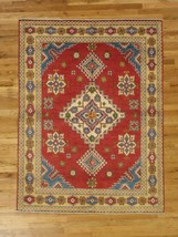 Tribal Inspired New Totemic design Wool Hand-Knotted 5&#39; x 6&#39; Kazak Red Rug - $270.03