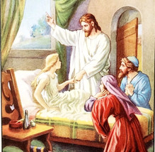 1922 Jesus Raises Jairus&#39; Daughter Color Plate Art Print Bible Story Vtg... - $29.99