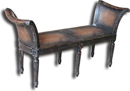 Cane Bench, Black Rattan European Style Window Bench, Reeded Wood Legs - $1,149.00
