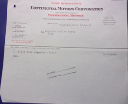 Vintage Continental Motors Corporation Debit Memorandum 1921 - $3.99