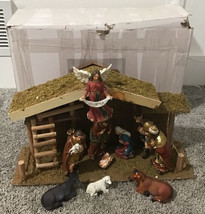 KURT ADLER12-Piece Nativity Set with Wooden Stable Item 1005 - £97.36 GBP