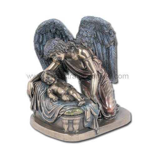 Guardian Angel Whisper with Christ Child 6 Inch Cold Cast Bronze Stone Statue Re - $42.57