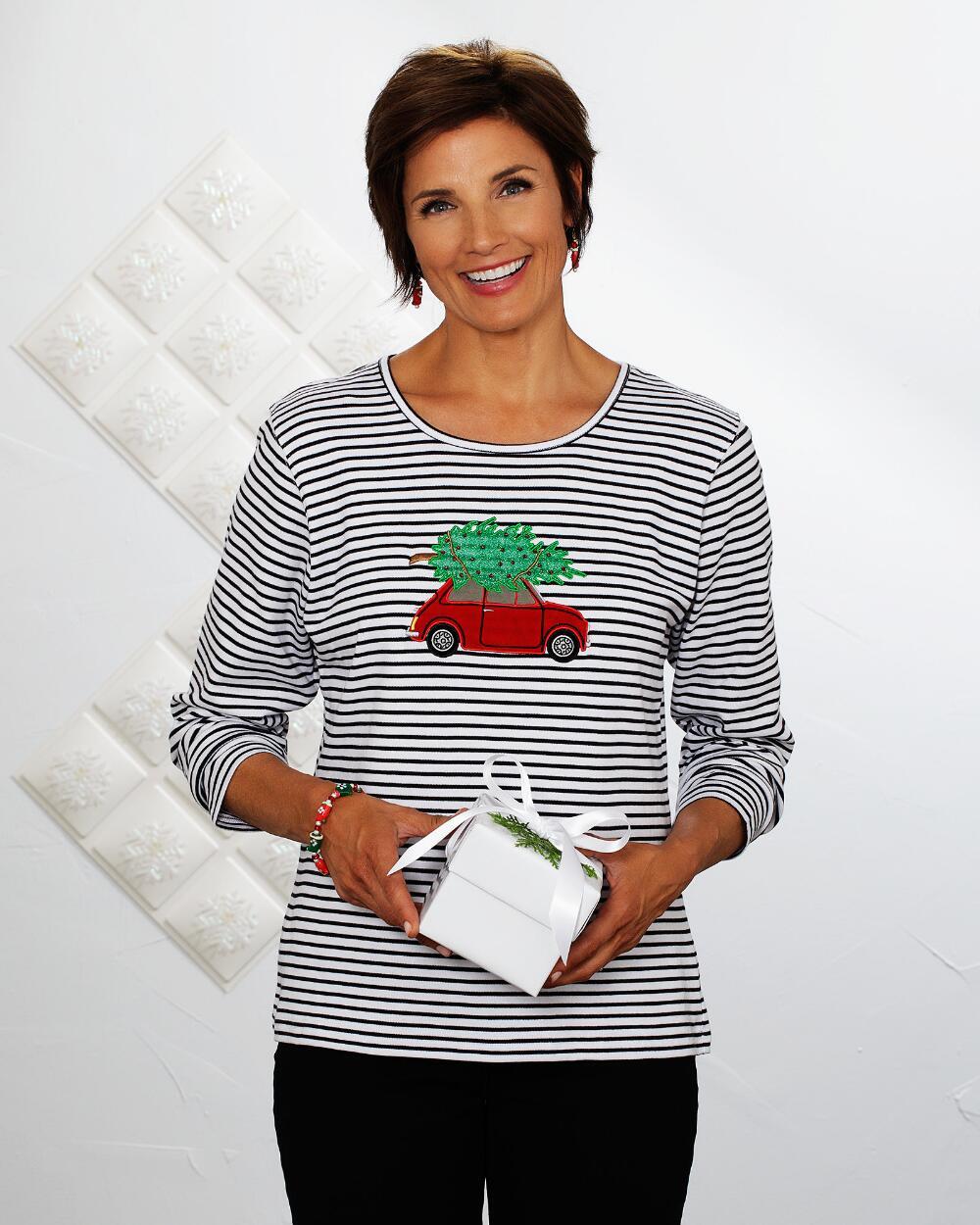 Primary image for Smithsonian Home for Christmas Striped Tee with Applique and Embroidery