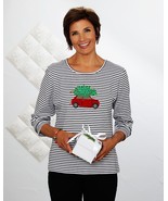 Smithsonian Home for Christmas Striped Tee with Applique and Embroidery - $29.99