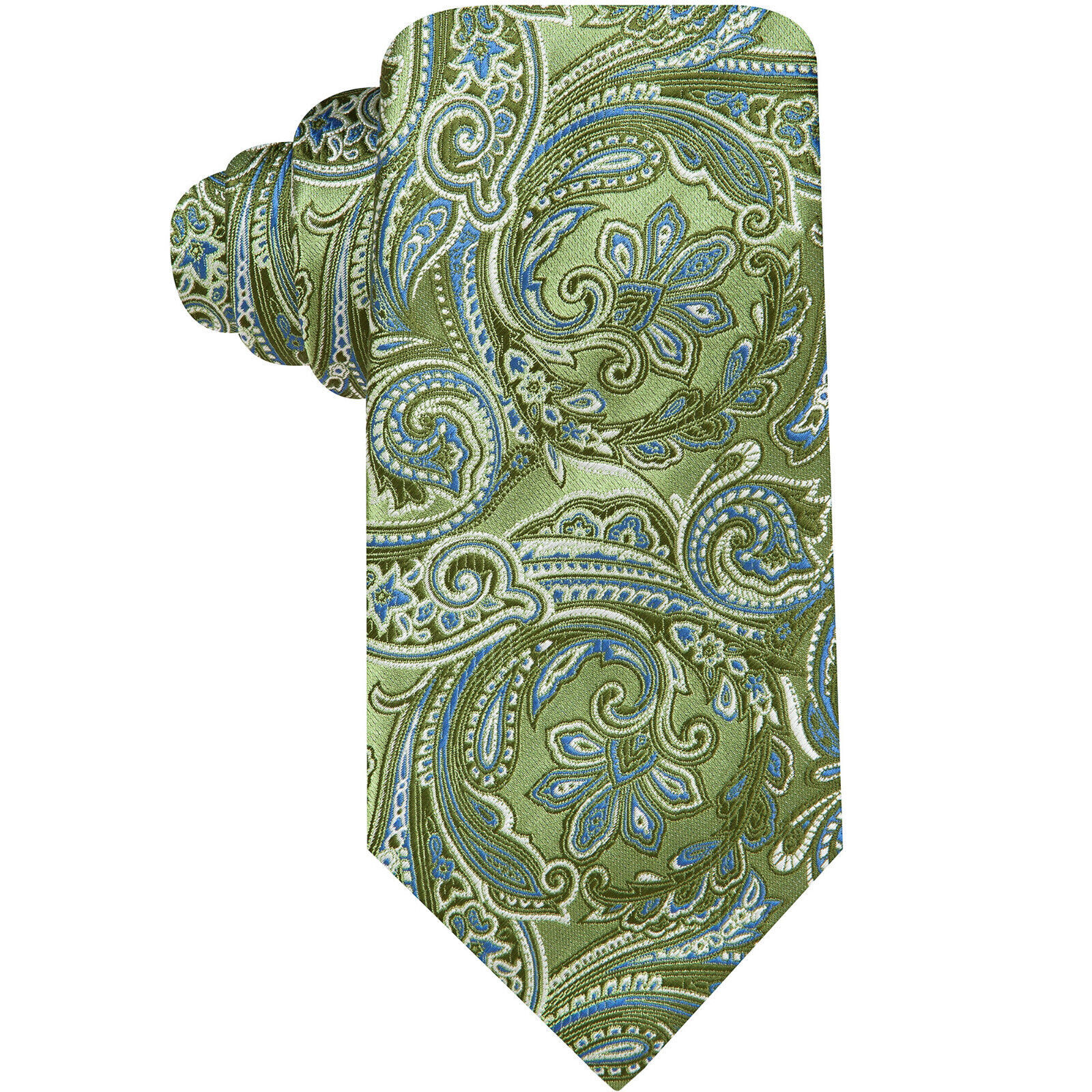GEOFFREY BEENE Green Blue White Color Paisley Polyester Silk Blend Class... - $19.99