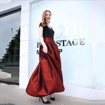 Burgudny Pleated Taffeta Skirt Women A-Line Plus Size Midi Skirt Outfit image 8