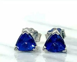 1CT Trillion Simulated Blue Tanzanite Stud Earrings 14k White Gold Plated - £60.45 GBP