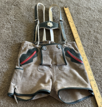 VTG German Lederhosen Child Shorts Suspender authentic Suede Leather Okt... - $64.35