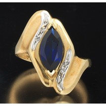 Yellow Gold Blue Iolite And Diamond Ring Size 8 Sky - £229.77 GBP