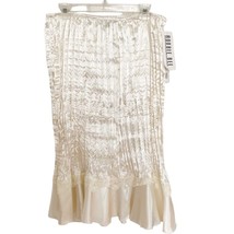 Robbie Bee Vintage Ivory Crinkle Pleat Satin Ruffle Hem Midi Skirt Size ... - $23.38