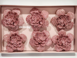 Cupcakes And Cashmere Pink Glitter Rose Flowers Christmas Clip Ornaments - £36.17 GBP