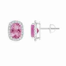 Pink Tourmaline Stud Earrings with Diamond Halo in 14K Gold (Grade-AA , 7x5MM) - £855.68 GBP