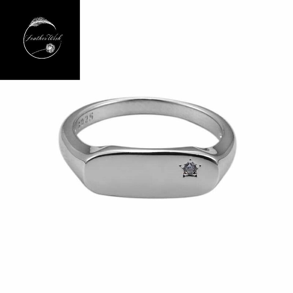Retro Star Signet Ring Genuine Sterling Silver 925 Size J L N P R Girls Ladies