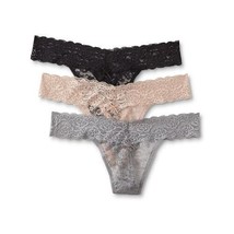 Simply Styled Women&#39;s Lace Thong Panties 3 Pair Black Nude Gray LARGE New - £9.29 GBP