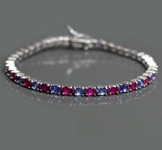 Natural Tanzanite &amp; Ruby Tennis Bracelet, Oval Shape Charm Bracelet For Woman - £156.18 GBP