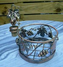 Bronze Color Metal Wine Bottle Caddy Holder with Stopper Grapes &amp; Leaves - $24.99