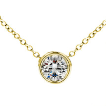 14K Yellow Gold 0.26 ct Round Diamond Solitaire Bezel Pendant &amp; Necklace Chain - £197.52 GBP