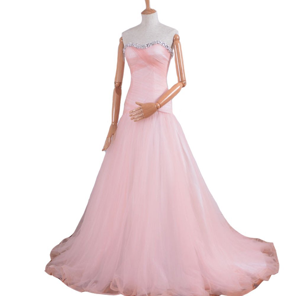 Kivary Mermaid Beaded Tulle Simple Long Corset Sweetheart Prom Evening Dresses P