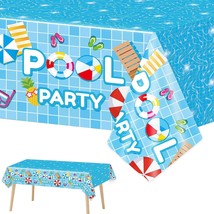 3 Pieces Pool Party Tablecloths For Summer Beach Decorations Plastic Dis... - £15.14 GBP
