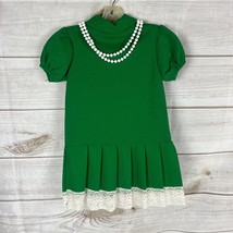 Vintage Girls Green White Lace Trim 100% Acrylic w/ White Necklace - £17.51 GBP