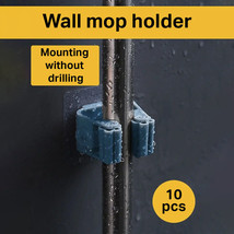 Broom Holder Wall Mount Gripper Mop Organizer Easy Install No Drill 10-Pack - £23.96 GBP