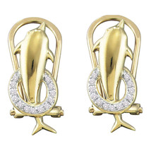10kt Yellow Gold Womens Round Diamond Dolphin French-clip Stud Earrings - £201.51 GBP
