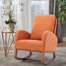 Orange Upholstered Rocking Chair Rocker Solid Wood Frame Padded Glider N... - £389.22 GBP