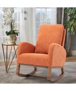 Orange Upholstered Rocking Chair Rocker Solid Wood Frame Padded Glider N... - £395.30 GBP