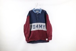 Vtg Tommy Hilfiger Mens L Faded Spell Out Color Block Collared Pullover Shirt - £63.25 GBP