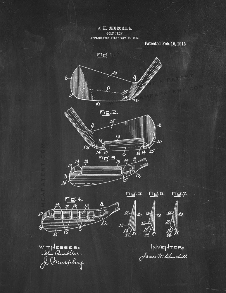 Golf Iron Patent Print - Chalkboard